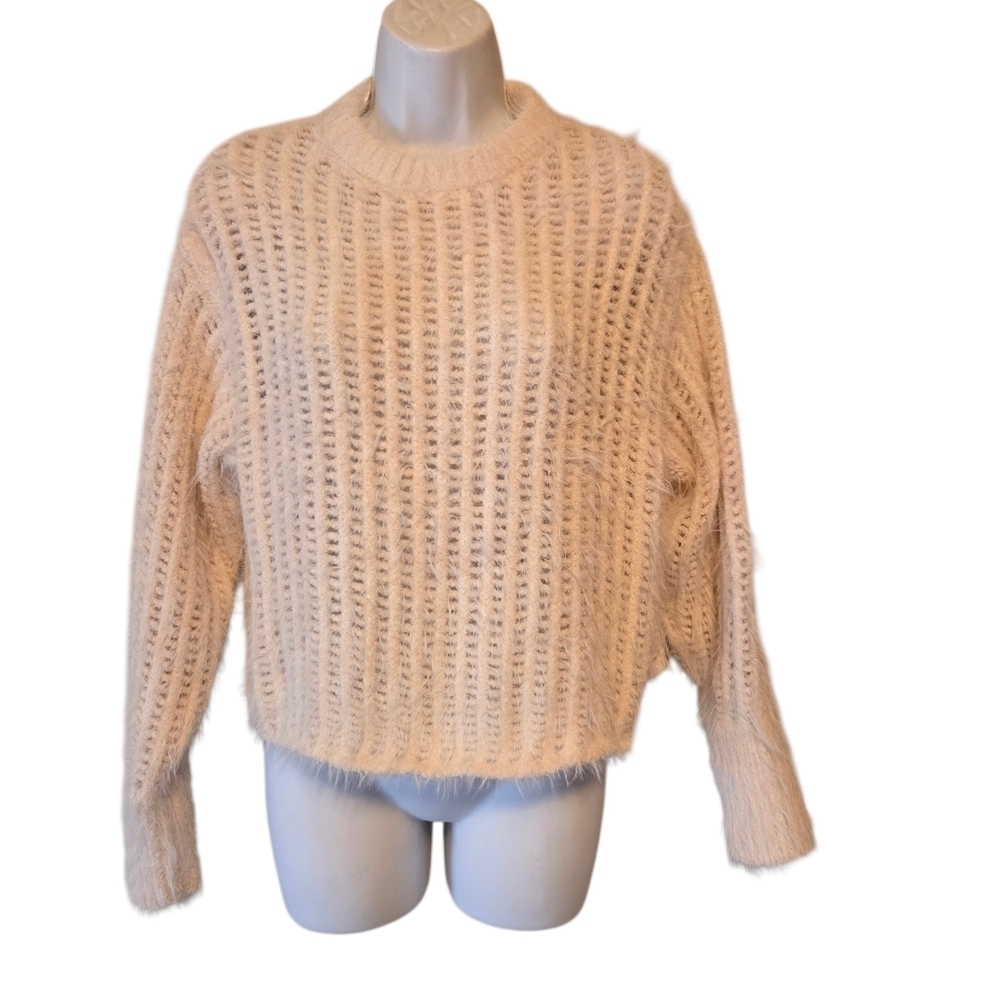 Universal Thread Cream Ribbed Sweater with Blue Jeans - Picture 2 of 10